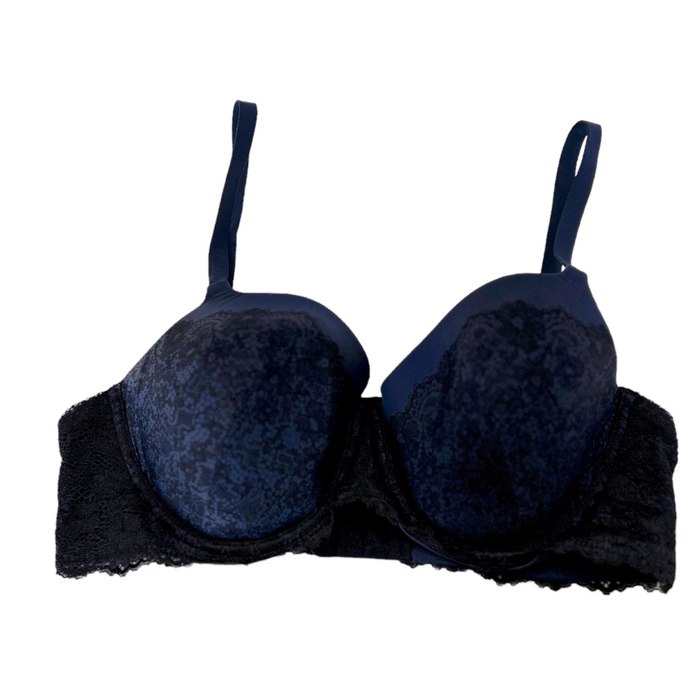 MAIDENFORM Navy Blue & Black Lace underwire T Shirt Bra Size 36 C NWT